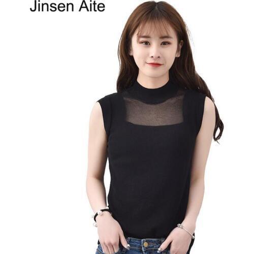 Jinsen Aite 2018 New Autumn Winter Lace Casual Women Knitted Sweater Sleeveless Office Lady Jumper Pullovers Plus Size 6XL JS656