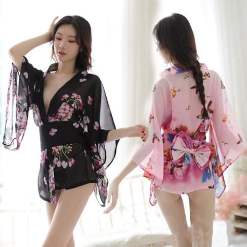 Kimono Japanese Dress Women Sexy Yukata Robe Pajamas Girl Pink Sakura Traditional Costumes Party Exotic Floral Chemises Homewear