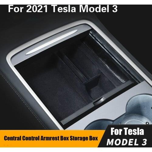 2021 New Car Central Armrest Storage Box For Tesla Model 3 Accessories Center Console Flocking Organizer Containers Car Interior