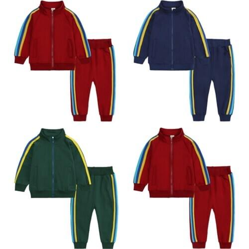 Pudcoco 1-7 Years Little Boy Girls Spring Fall Outfits Suit, Classic Striped Zip Up Sweatshirt + Pants 2Pcs Clothes Set 3 Colors