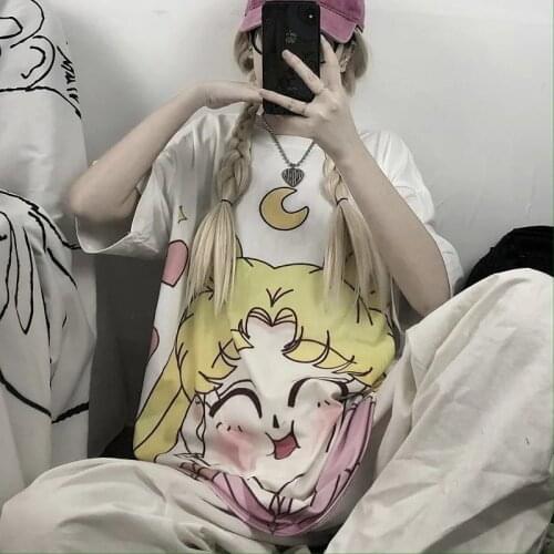 Summer Y2k Kawaii Casual Loose Vintage Short Sleeved T shirt bf Harajuku Cute Anime Cartoon Oversized T-shirt Women Clothes Tops
