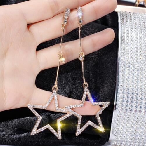 Blinking Rhinestone Star Long Dangle Fashinable Earrings for Women