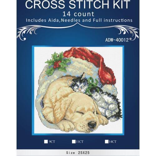 Gold Colletcion Cute Counted Cross Stitch Kit Christmas Morning Pets Dog Puppy Doggy and Cat Kitty Kitten dim 08826 8826