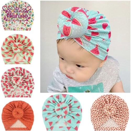 Nishine 19*18 CM Fashion Watermelon Fruits Pattern Newborn Hats Baby Girls Printed Donut Caps Children Headwear Party Decoration