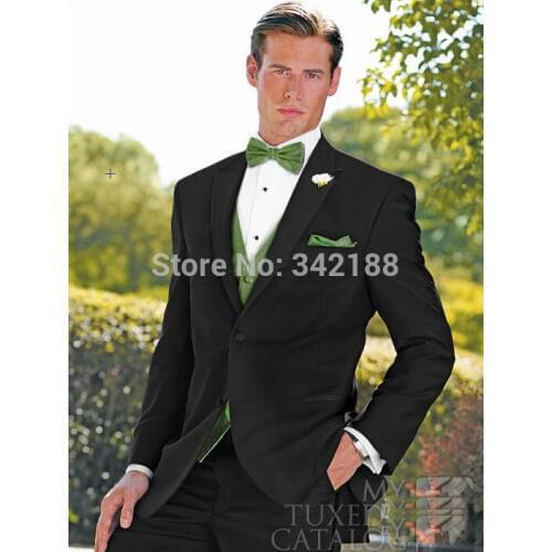 Fashion style Black Peak Lapel Groom Tuxedos/Groomsmen Men Wedding Suits/Best man Suits Prom Clothingwedding men clothes