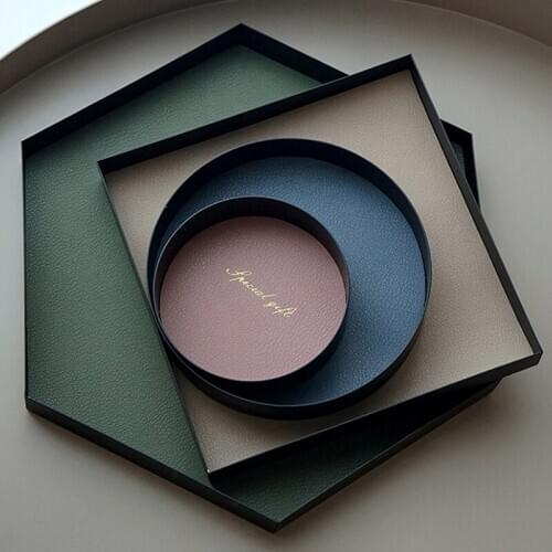 Morandi Style Leather Mat Trays Iron Plate for Jewelry Dessert Coffee Cosmetic Display Cold Wind Holders Home Table Decoration