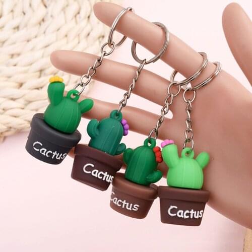 Cartoon Rubber Prickly Pear Keychain Simulation Plant Potted Cactus Keyring Backpack Pendant Couples Women Men Girl Gift Key Fob