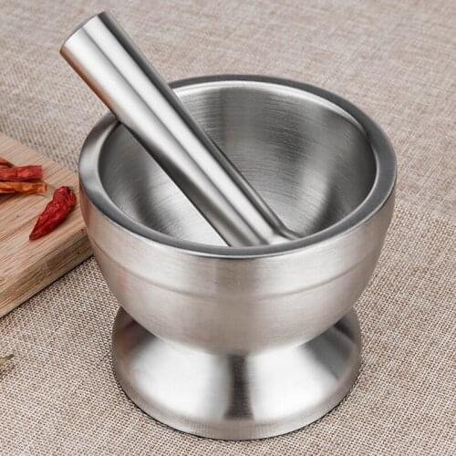 Stainless Steel Mortar Pestle Garlic Pounder Spice Mill Pharmacy Herbs Bowl Crusher Grinder Kitchen Tool