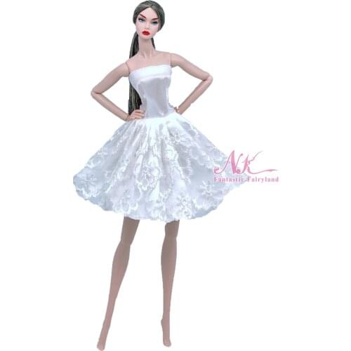 NK Newest One Pcs Doll Noble Simple White Lace Dress Fashion Party Dress For Barbie Accessories Doll Best Child Girl Gift Toy 8X