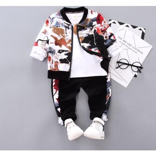 2020 New sport Spring Children sport Cloth Baby Boys Girls Inkjet Jacket coat T Shirt Pants 3Pcs/sets Kids Infant Tracksuit set
