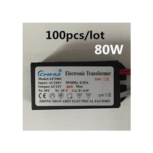 Wholesale 100pcs/lot 80W 220V Electronic Transformer Halogen Light LED Driver Power Supply Converte 3 year warranty