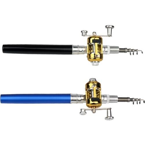 Portable Pocket Telescopic Mini Fishing Rod Pole Pen Shape Folded River Lake Fishing Rod With Reel Wheel Outdoor Fishing Tools