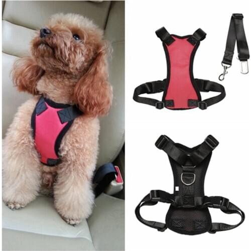 Safety Breathable Mesh Dog Harness Leash With Adjustable Straps Pet Harness With Car Automotive Seat Safety Belt Dog Chest Strap