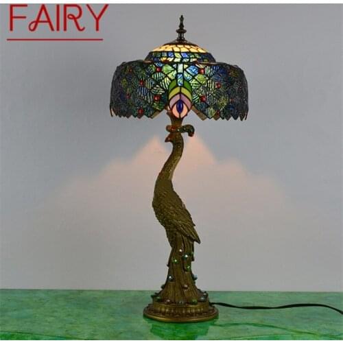 FAIRY Tiffany Table Lamp Peacock Contemporary Retro Creative Decoration LED Light For Home