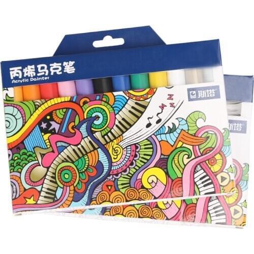 STA 12Colors/set Acrylic Permanent Painting Marker Pen For Ceramic Rock Glass Porcelain Mug Wood Fabric Canvas Art Drawing