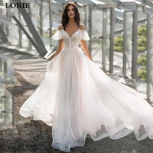 LORIE Princess Wedding Dress A Line Spaghetti Straps Bride Dress Vestidos de novia Lace Boho Bride Wedding Gowns