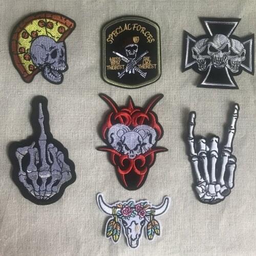 New Skull Embroidery Cloth Patch Thermo Adhesive Cool Punk American Ghost Head Personalized Clothing Accessories Iron on Patches