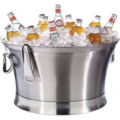 Double Wall Thick Heavy Stainless Steel Champagne Ice Bucket with Ears/Handle/Rings