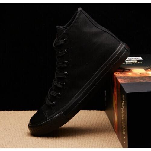 New Arrival Summer Fashion Men Flats Shoes All Black White red Casual Shoes Mens Canvas Shoes Lace-Up high top shoes 44f