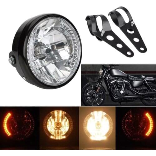 Universal 7'inch Motorcycle LED Headlight Turn Signal Indicator Lamp +Hopper Mount Bracket Clamp Holder for Harley Honda