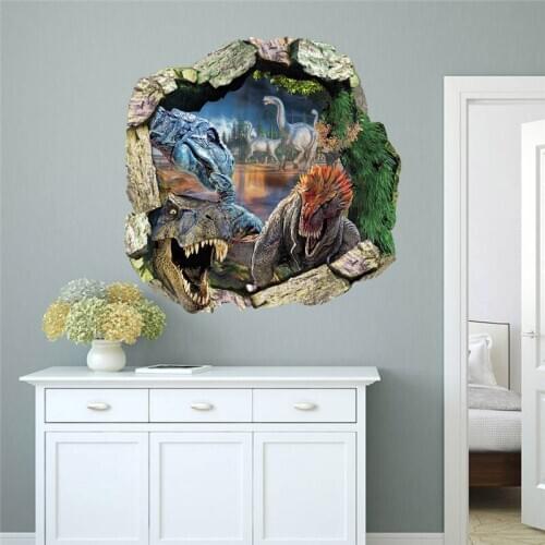 Vivid 3D effect ancient dinosaur wall sticker living room bedroom wall decoration art mural wall stickers for kids rooms