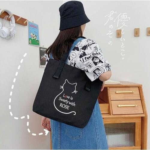 Youda Women Canvas Shopping Bag Cartoon Books Pack Female Cotton Cloth Shoulder Bags Eco Handbag Tote Reusable Grocery Shopper