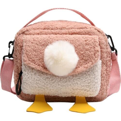 Female Plush Single-Shoulder Bag Cartoon Duck Multi Pocket Crossbody Bag Messenger Bag for Women