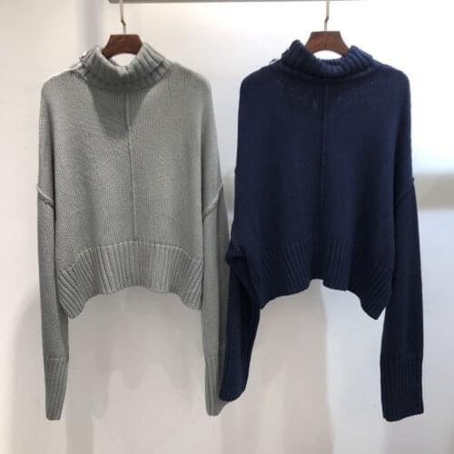 New Ladies Fashion 2021 Long Sleeve Sexy Casual Contrast Knit Turtleneck Sweater 1127