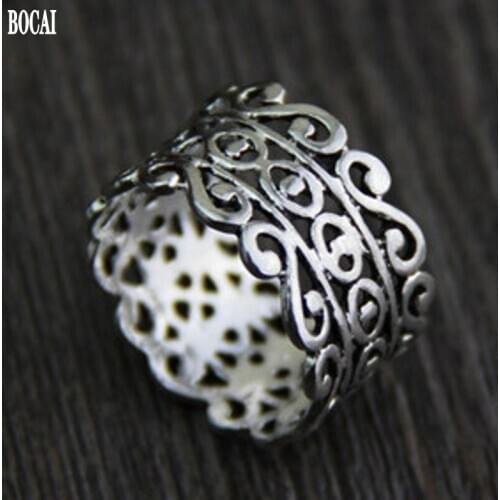 New Real 925 pure silver Literary vintage engraving wide version of Thai silver ring for woman S925 sterling silver female ring