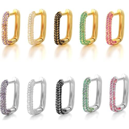 1pc 925 Sterling Silver Colorful Zircon Square Hoop Earring for Women Geometric Circle Huggies Ear Buckle Earrings Jewelry Gift