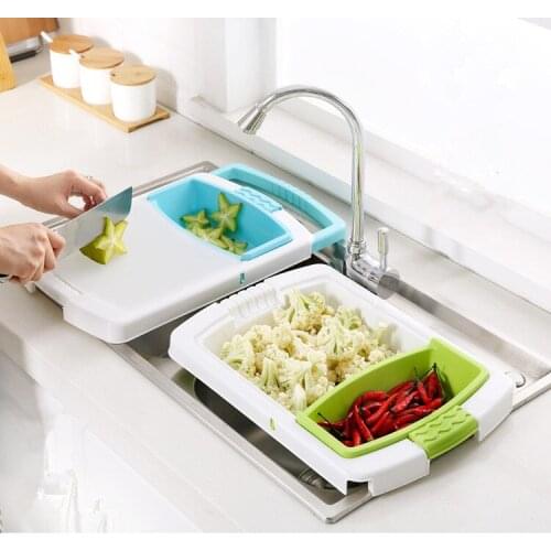 1PC Stretch Cutting Board Drain Basket Double-sided Vegetable Fruit Chopping Board Storage Box Kitchen Accessories Tools OK 1123