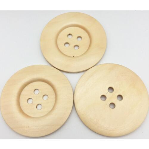10pcs 60mm Natural Round Wood Large Buttons Decorative 4 Holes Button Crafts Sewing Bags Boots Decorations