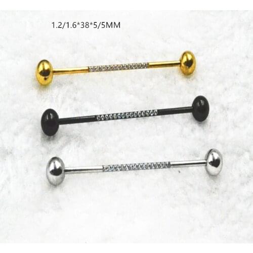 10Pcs/Lot 16g 14gX38MMX5/5 CZ Gems Ear Straight Helix Scaffold Long Barbells Ear Industrial Bar Body Jewelry Ear Piercing