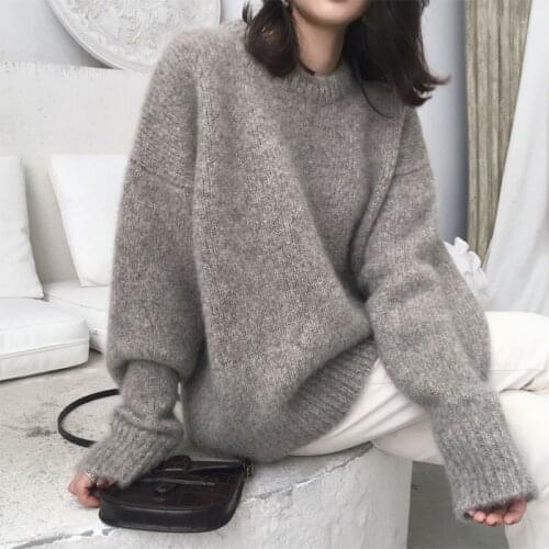 2020 New Casual Thick Autumn Winter O-neck Oversize Sweater Pullover Women Warm Chic Female Loose Knitted Basic Sweaters Pull