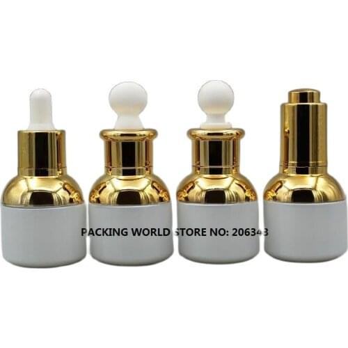 30ml white glass dropper bottle with gold shoulder and gold collar white bulb for oil/serum/essence/liquid dropper bottle