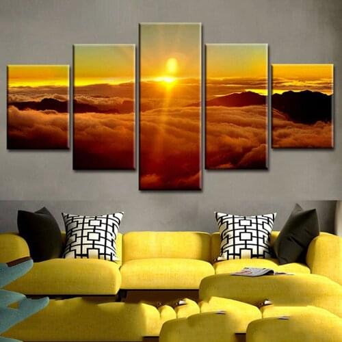 5 panel forest mist sunset view frame canvas modular picture decoration for living room bedroom