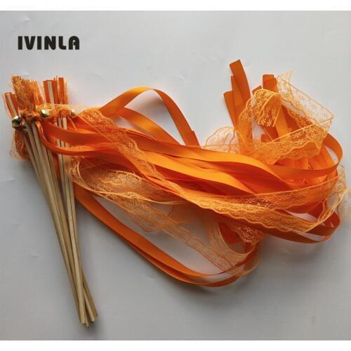 50pcs/lot orange lace wedding wands with bell for wedding decoration