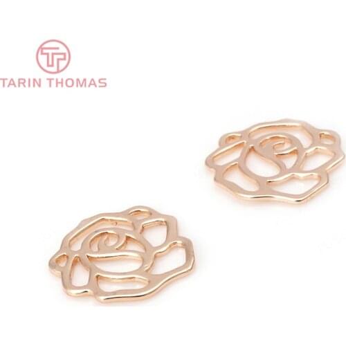 6PCS 16x15MM 24K Champagne Gold Color Plated Brass Rose Charms Pendants High Quality Diy Jewelry Accessories