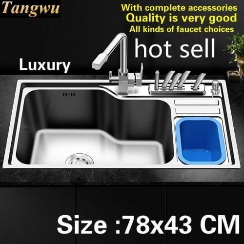 Free shipping Household standard kitchen single trough sink wash the dishes 304 food-grade stainless steel big hot sell 78x43 CM