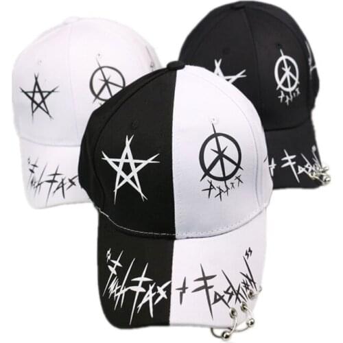 2021 New Men Women Hiphop Baseball Cap White Black Print Bucket Hat Star Graffiti Hip Hop Pattern Hat with Ring Female Gorros
