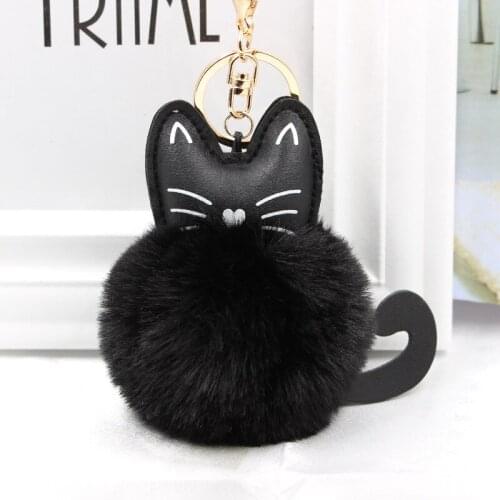 Cat Keychain Faux Rabbit Fur Fluffy Plush Pompom Ball Car Key Chain Pendants Keyring Bag Accessorie Llaveros porte clef chaveiro