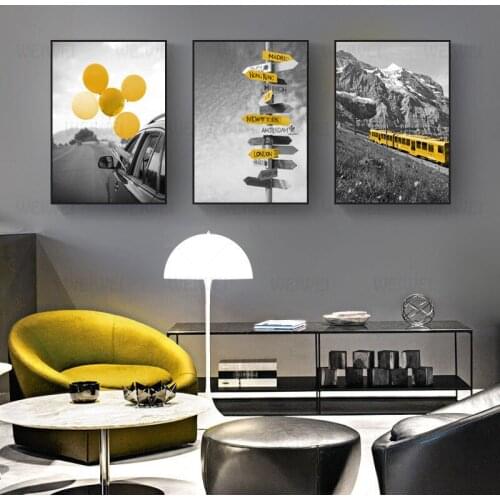 Black And White Photograph Landscape Picture Home Decor Nordic Canvas Painting Wall Art Yellow Scenery Art Print For Living Room
