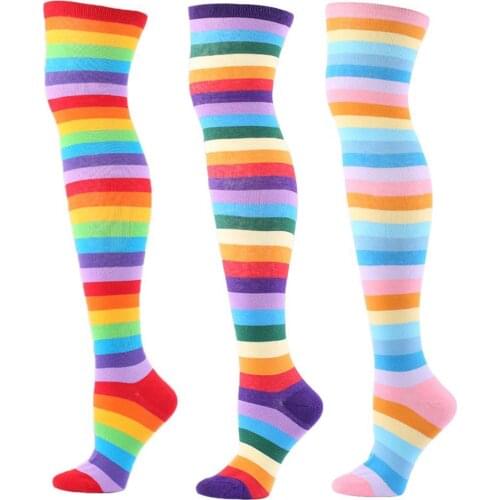 1 Pair Striped Over Knee Socks Breathable High Elasticity Costume Accessories Extra Long Opaque Striped Over Knee High Stockings