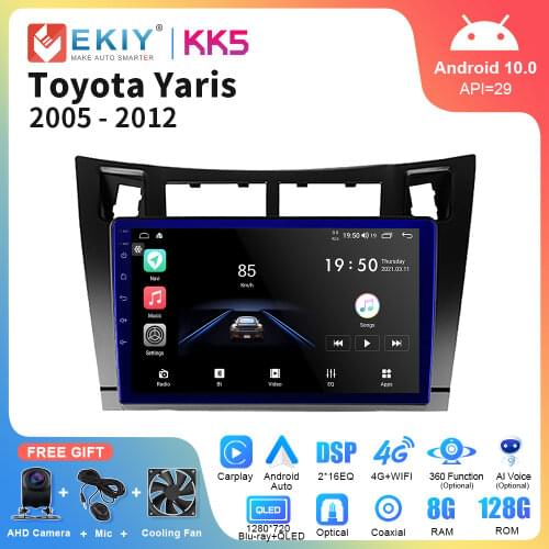 EKIY DSP Android 10.0 Car Multimedia Player For Toyota Yaris 2008 2009 2010 2011 Stereo Radio GPS Navigation 4G 8 Core Carplay