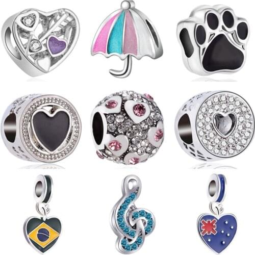 European Small Crystal Shell Strawberry Scarecrow Baby Girl Bowknot Music Charms Beads Fit Pandora Bracelets for Women DIY Gifts