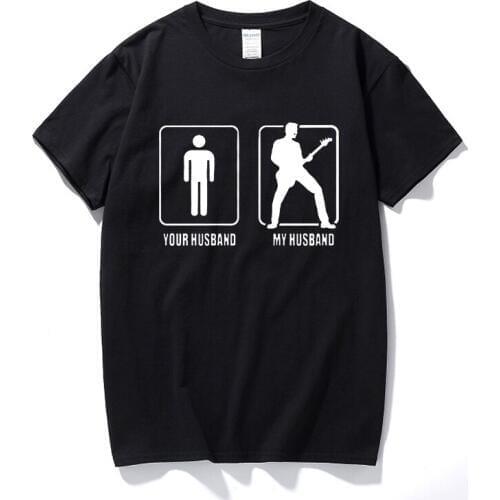 Summer New Your Husband My Husband Bass Guitar Funny T Shirt Men Short Sleeve Printed O-neck Cotton Cartoon T-shirt Tops