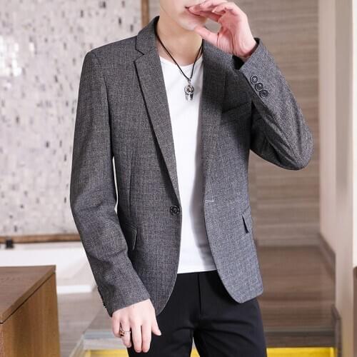 HOO 2021 Mens Autumn Leisure Single-Breasted Casual Suit jackets Youth Solid Color Fashion Handsome blazer