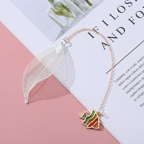 Crystal Sakura Fish Colorful Shell Leaf Bookmark DIY Book Marks Folder Page Flower Pendant Memo Clip Stationery Chain Supplies