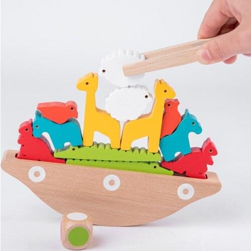 Montessori Colorful Animals Shape Balance Wooden Puzzle Toys Children Intellectual Ability Benefit Game Early Educational Gift