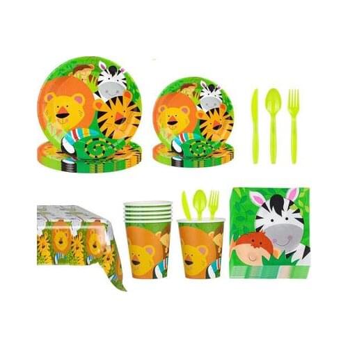 8pc Jungle Animals Party Disposable Tableware Jungle Safari Birthday Party Decor Woodland Creature Jungle Animal Forest Party